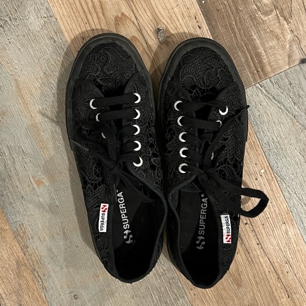 Superga Black Lace Tennis Shoes/ Sneakers, size 38